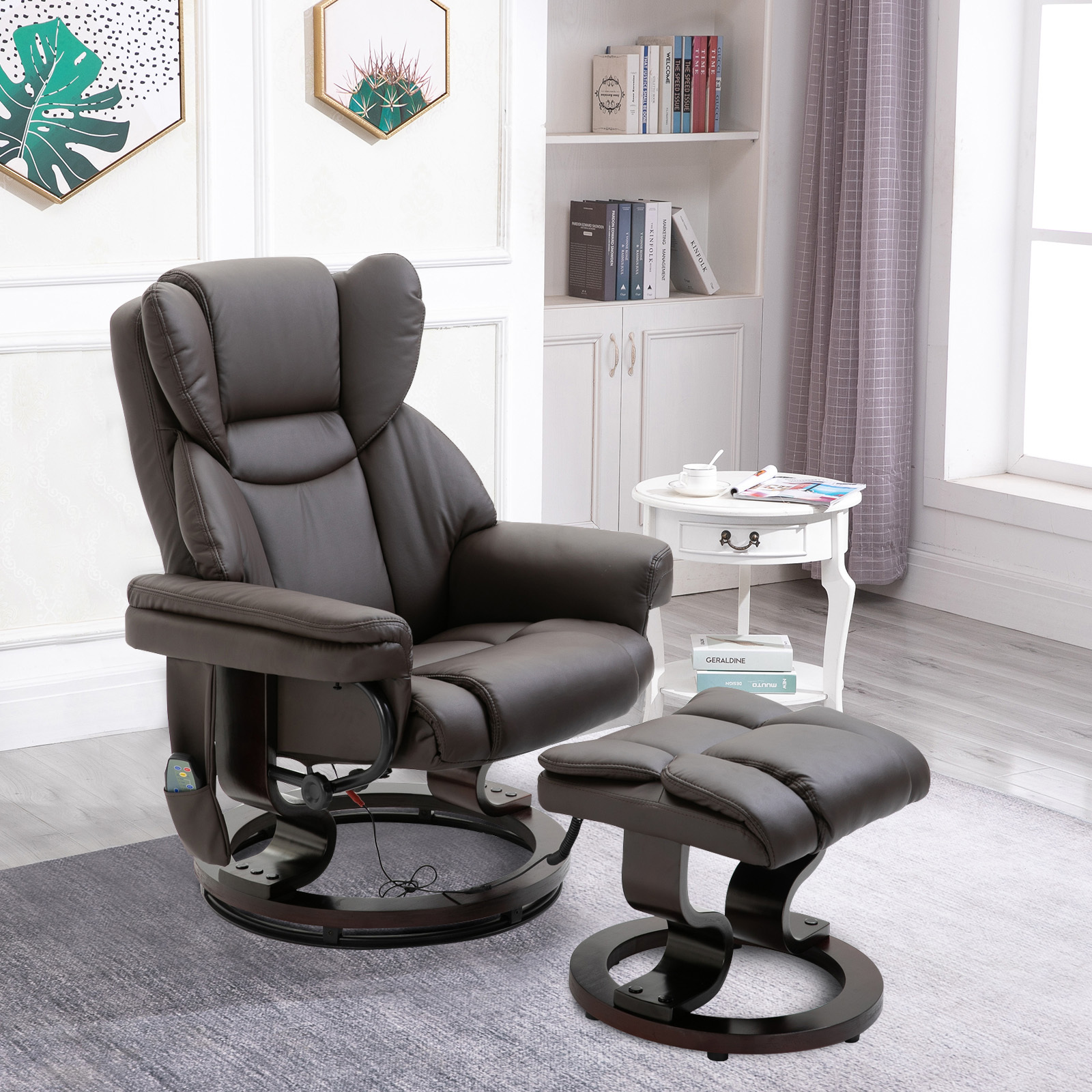 Massage Sofa Recliner Chair w/ Footrest, 10 Vibration Point, Faux PU Leather, Brown - Image 5