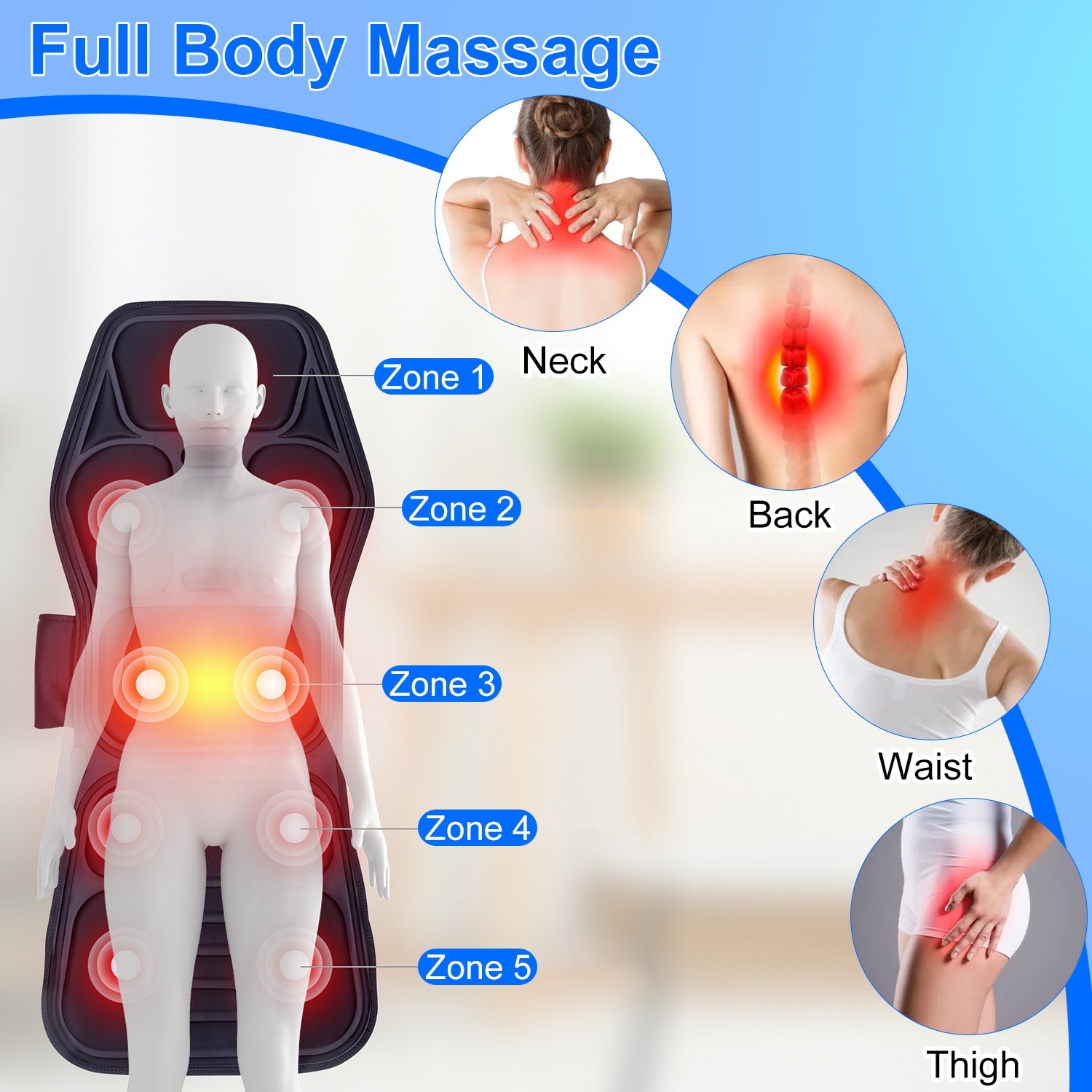 1Pc Full Body Massage Chair Pad With Heat Multifunctional Back Massager With Pinpoint Massage Vibration Timer For Home Office Car Use - Image 9