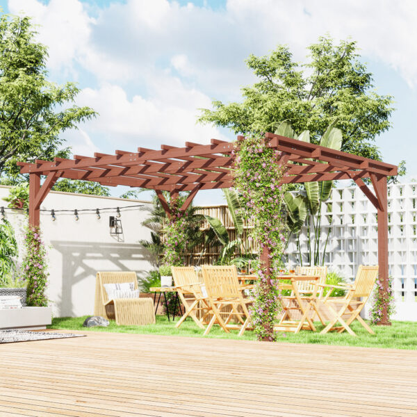11 x 12.5 Outdoor Wood Pergola with Grape Trellis for Patio, Deck, Backyard, Lawn