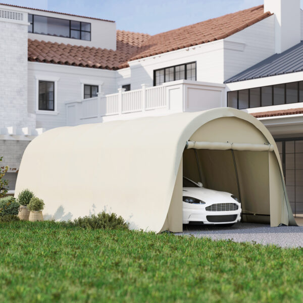12 x 23.6 Heavy Duty Carport, UPF50+ Portable Garage Car Canopy Tent with Galvanized Frame, Large Door, Beige