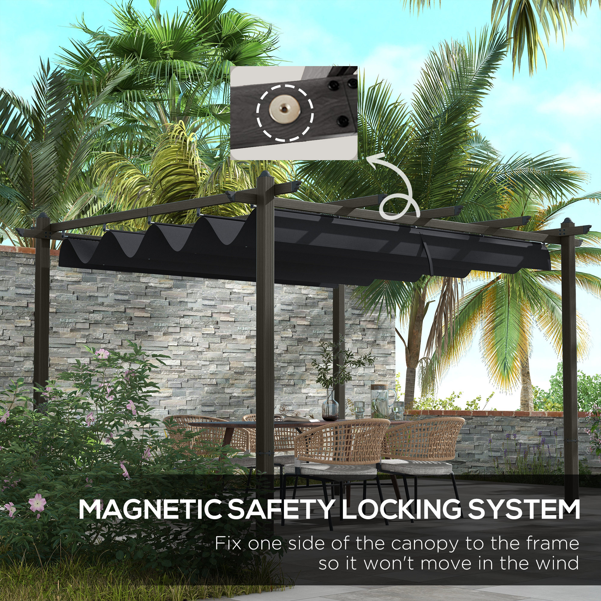 10 x 13 Retractable Pergola Canopy, Aluminum Pergola Sun Shade Shelter for Garden, Patio, Backyard, Deck, Gray - Image 3