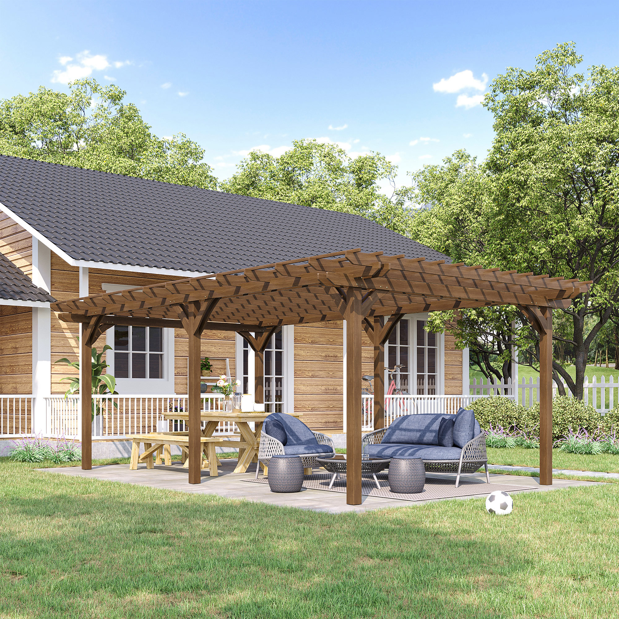 12 x 20 Outdoor Pergola, Wood Gazebo Grape Trellis with Stable Structure for Climbing Plant Support, Garden, Patio, Backyard, Deck