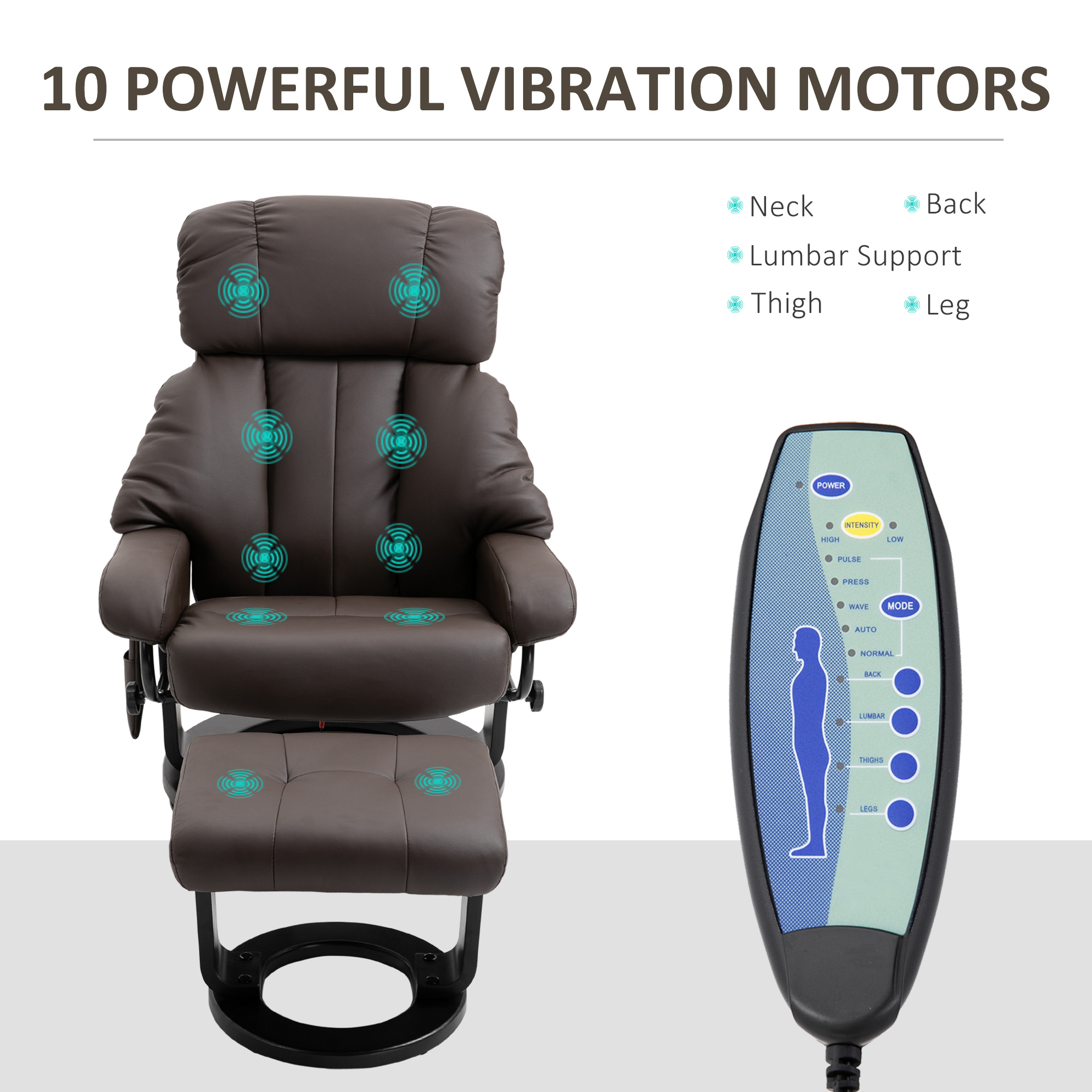 Recliner with Ottoman Footrest, Recliner Chair with Vibration Massage, Faux Leather and Swivel Wood Base for Living Room and Bedroom, Brown - Image 8