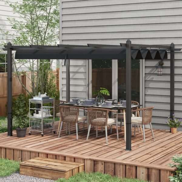 10 x 13 Retractable Pergola Canopy, Aluminum Pergola Sun Shade Shelter for Garden, Patio, Backyard, Deck, Gray