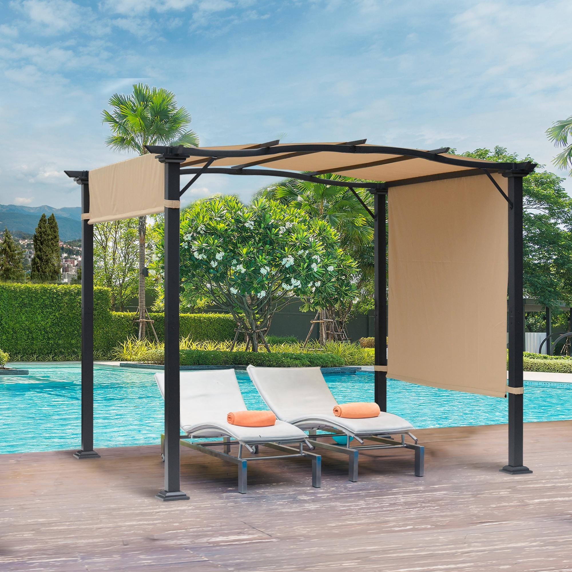 8 x 10 Retractable Pergola Canopy Steel Frame Polyester Fabric Gazebo with Top Cover, Retractable Canopy Shade Awning - Image 8