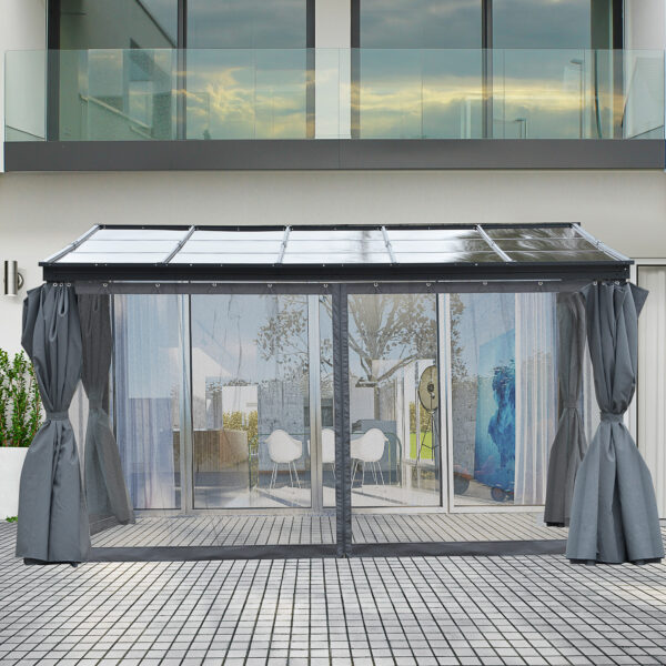 10 x 13 Outdoor Patio Gazebo with Sloping Polycarbonate Roof, Durable Aluminum Frame, & Netting Curtain