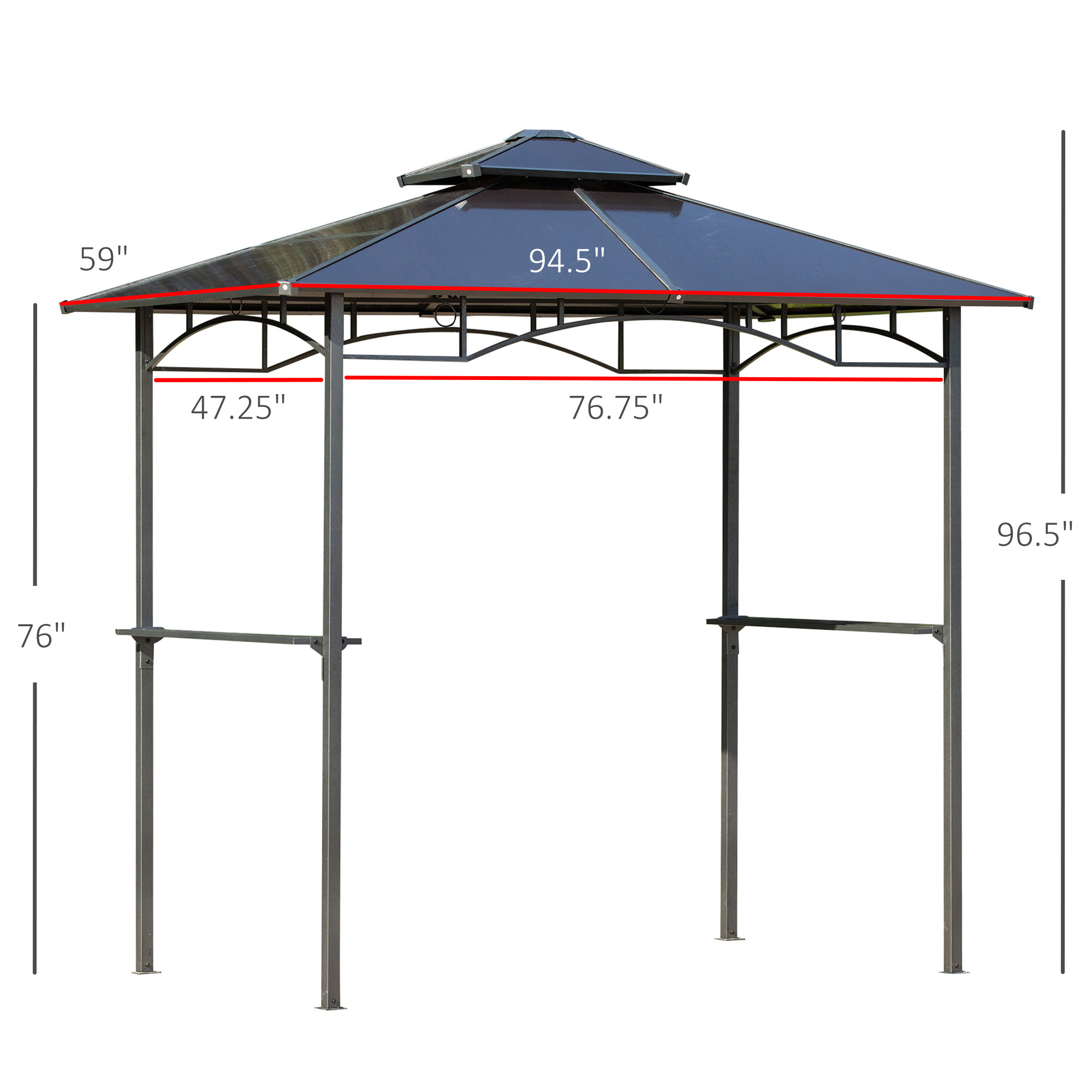 8 x 5 Barbecue Grill Gazebo Tent, Outdoor BBQ Canopy with Side Shelves, and Double Layer PC Roof, Brown - Image 5