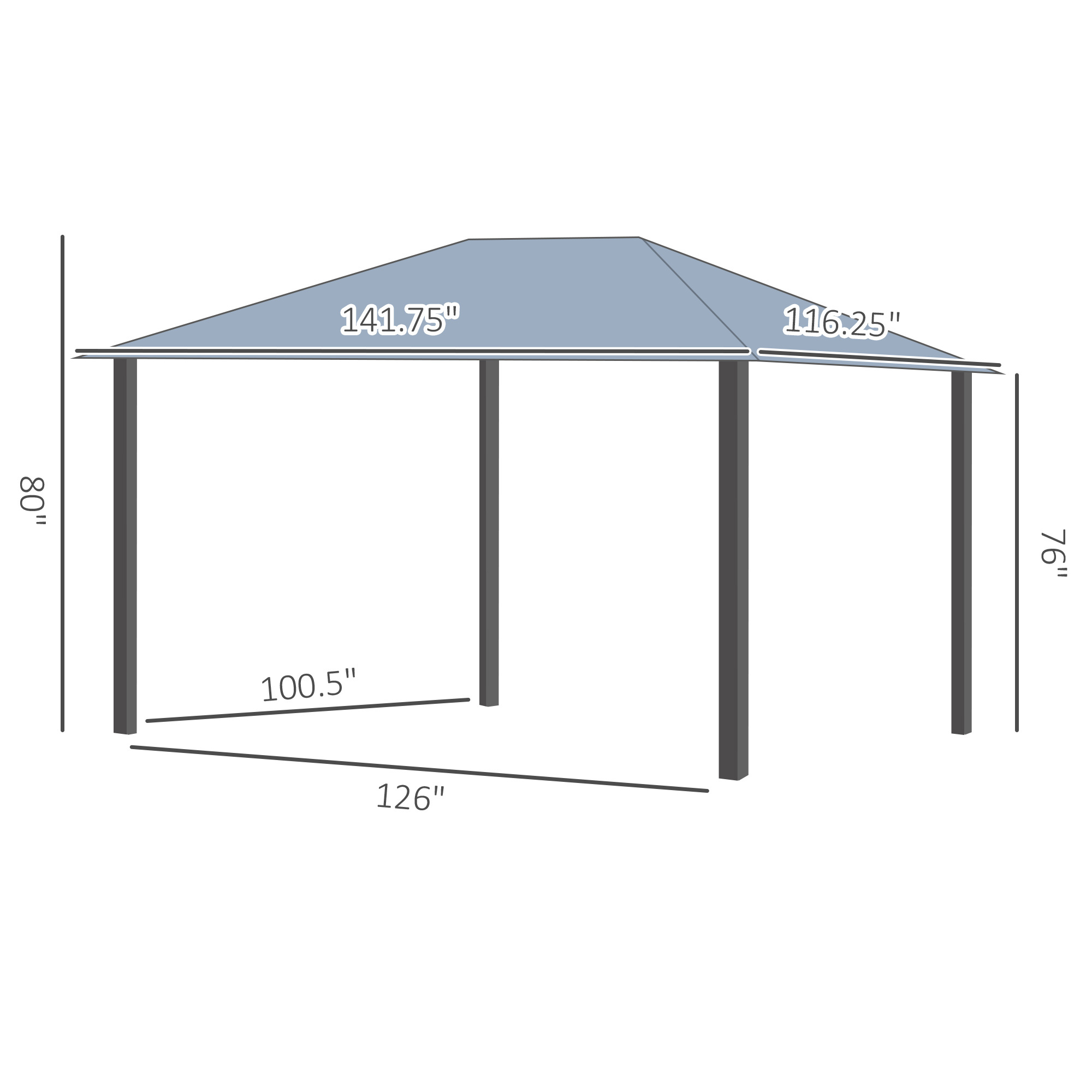 10 x 12 Hardtop Gazebo Canopy with Polycarbonate Roof, Aluminum Frame, Permanent Pavilion Outdoor Gazebo with Netting, for Patio, Garden, Backyard, Deck, Lawn, Gray, Brown - Image 5