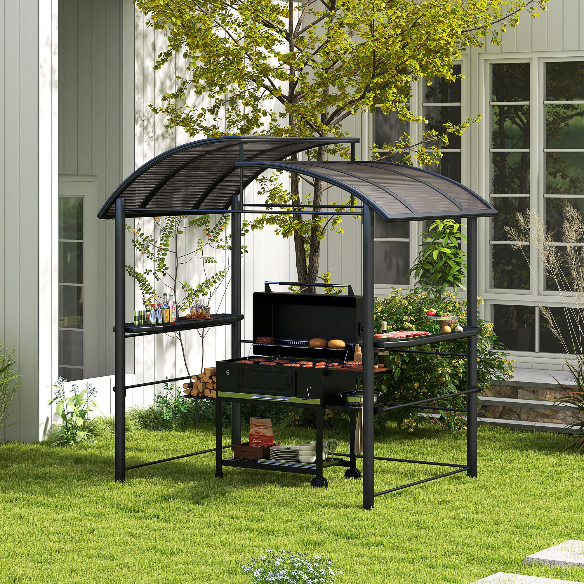 8 x 5 Outdoor Grill Gazebo Canopy Shelter with Vented PC Roof, Side Shleves