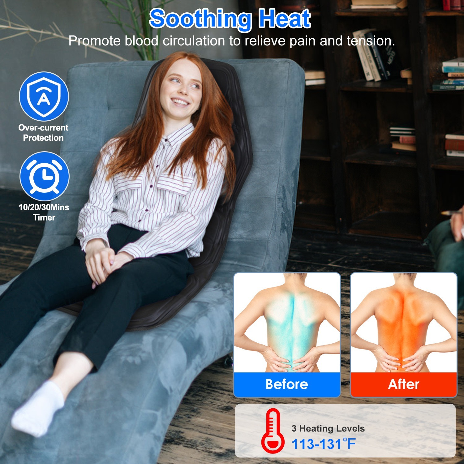 1Pc Full Body Massage Chair Pad With Heat Multifunctional Back Massager With Pinpoint Massage Vibration Timer For Home Office Car Use - Image 7