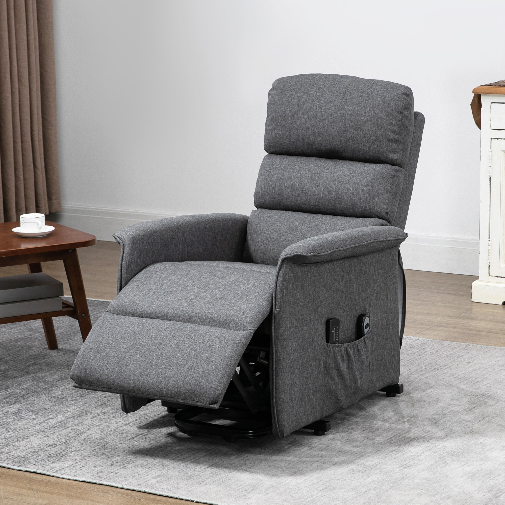 Power Lift Chair with Vibration Massage, Fabric Upholstered Recliner Chair for Elderly with Remote Control, Side Pockets, Grey - Image 3