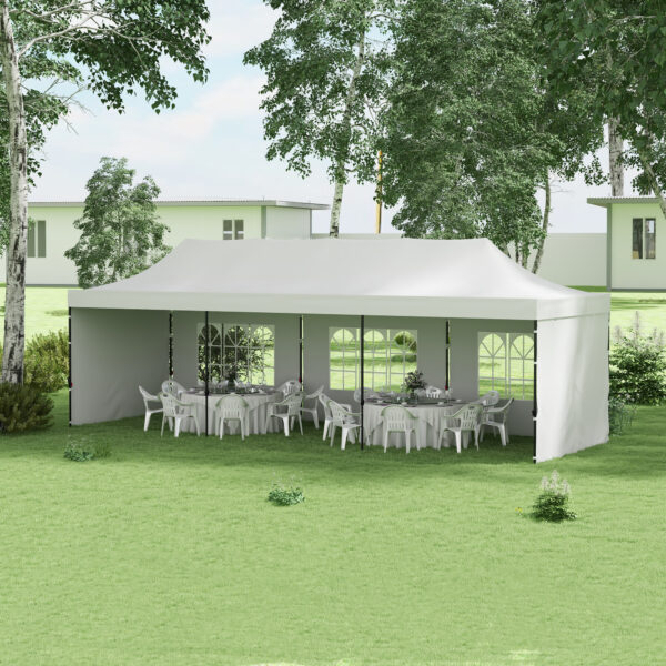 9.5 x 28 Pop Up Canopy Tent, Instant Tent for Parties, Height Adjustable, with Carry Bag and Sand Bags