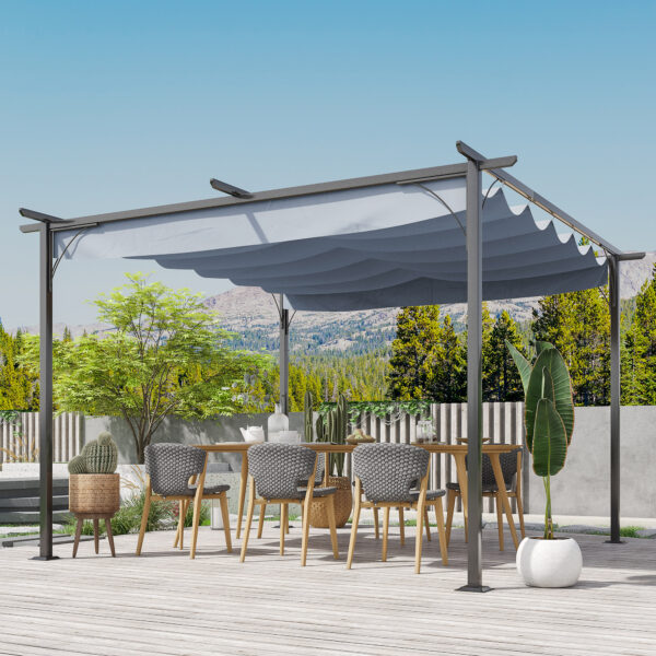 11.5 x 11.5 Outdoor Retractable Pergola Canopy, Metal Patio Shade Shelter for Backyard, Porch Party, Garden, Grill Gazebo, Gray
