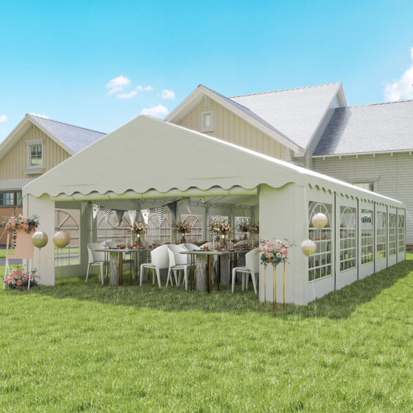 20 x 40 Party Tent, Outdoor Canopy Tent with Removable Sidewalls, 12 Windows for Parties, Wedding, Events, BBQ, White
