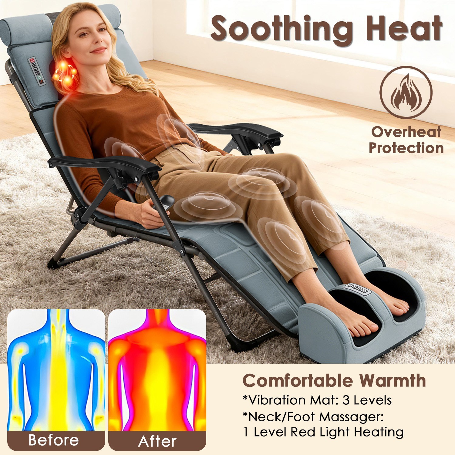 Flannel Full Body Massage Mat Multifunctional Massage Chair Pad With Heat Timer Shiatsu Neck Foot Massager Lumbar Pillow Carry Bag Earplugs Anti-Slip Bottom For Reclining Chair - Image 8