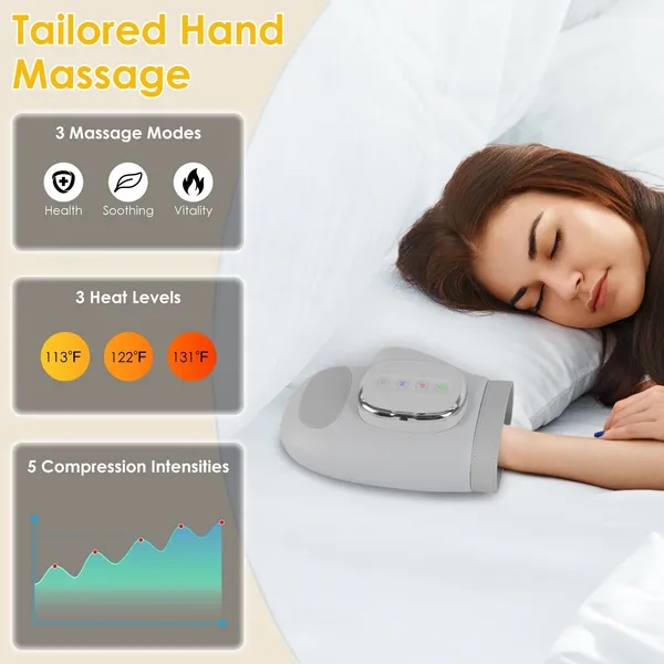 Hand Massager With Heat Compression Cordless Hand Massager For Arthritis Carpal Tunnel With 3 Modes 3 Heat Levels 5 Intensity Levels Disposable Gloves Finger Massager Carry Bag - Image 4