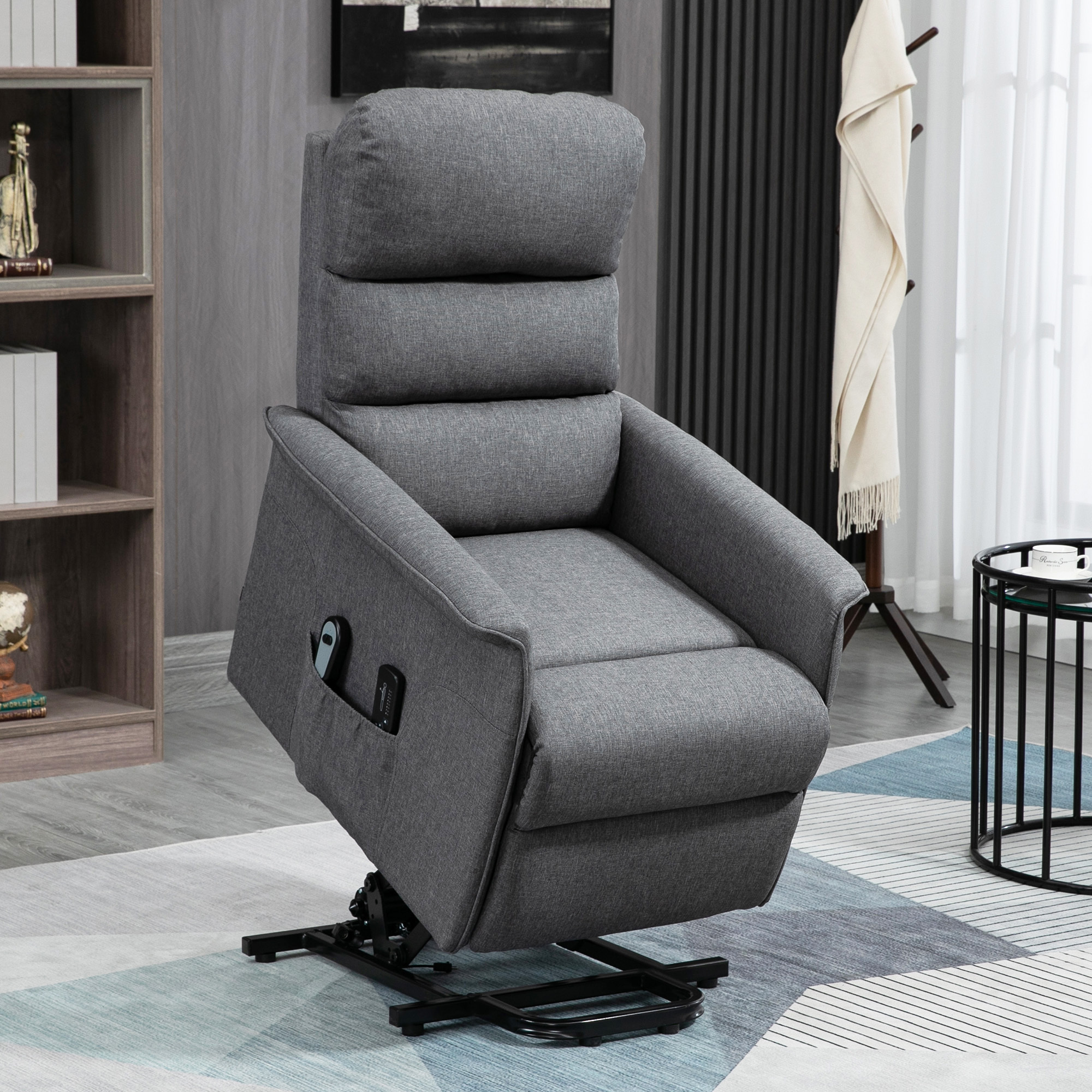 Power Lift Chair with Vibration Massage, Fabric Upholstered Recliner Chair for Elderly with Remote Control, Side Pockets, Grey - Image 8