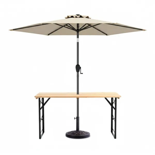 3-Piece Patio Picnic Set - 7.5ft Crank Tilt Umbrella, Heavy-Duty Resin Base, Adjustable Legs, Backyard/Garden/Campsite
