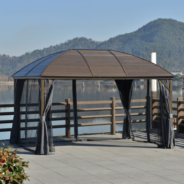 10 x 13 Hardtop Gazebo with Curtains, Netting, Pavilion with Steel Roof Ceiling Hook for Garden Patio, Gray