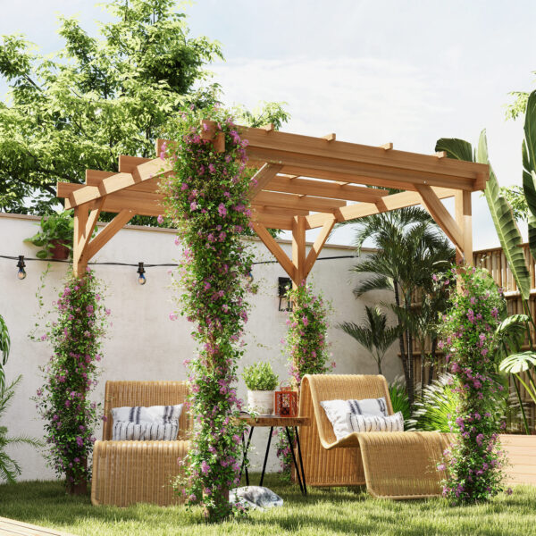 6.6 x 6.6 Wood Pergola, Outdoor Gazebo Grape Trellis with Stable Structure for Climbing Plant Support, Dark Brown