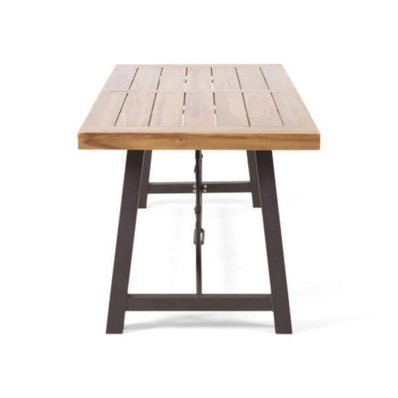 Outdoor Lovewood Metal Base Dining Table, Teak Wood - Image 10