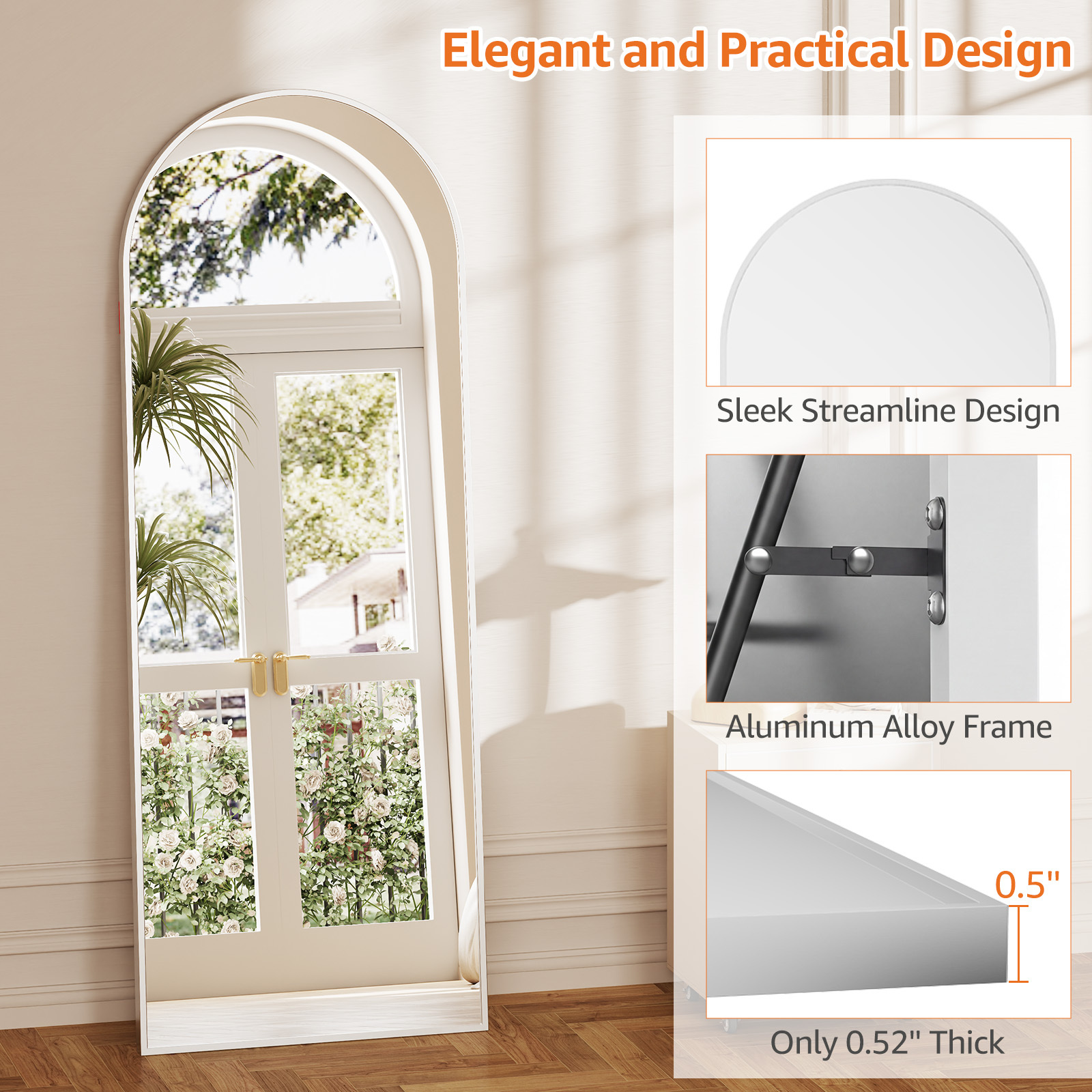 Arched Full Length Mirror, Full Body Standing Mirror, Hanging Or Leaning, For Home, Silver - Image 5