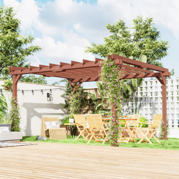 11 x 12.5 Outdoor Wood Pergola with Grape Trellis for Patio, Deck, Backyard, Lawn