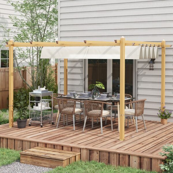 10 x 13 Retractable Pergola Canopy, Aluminum Pergola Sun Shade Shelter for Garden, Patio, Backyard, Deck, Cream