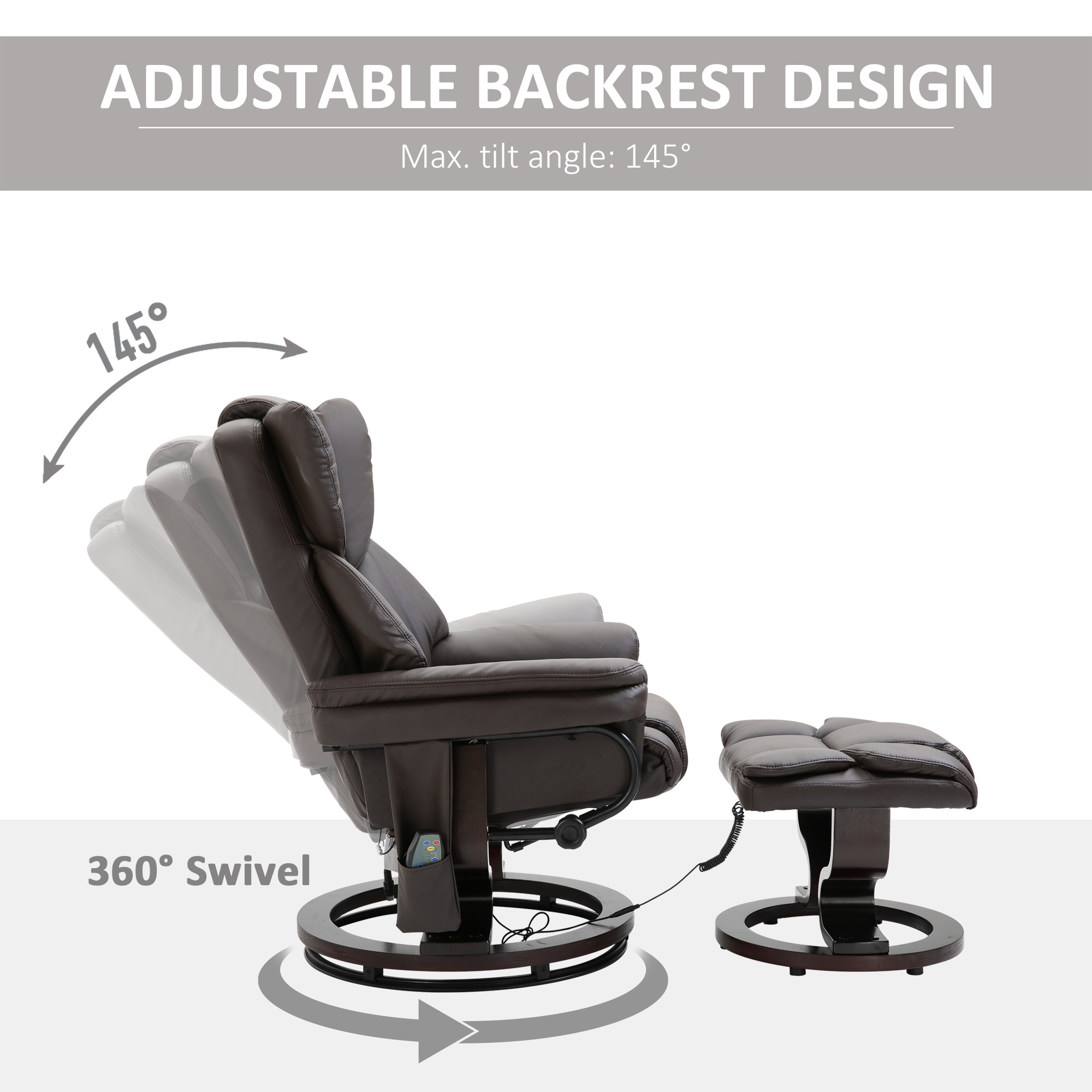 Massage Sofa Recliner Chair w/ Footrest, 10 Vibration Point, Faux PU Leather, Brown - Image 7
