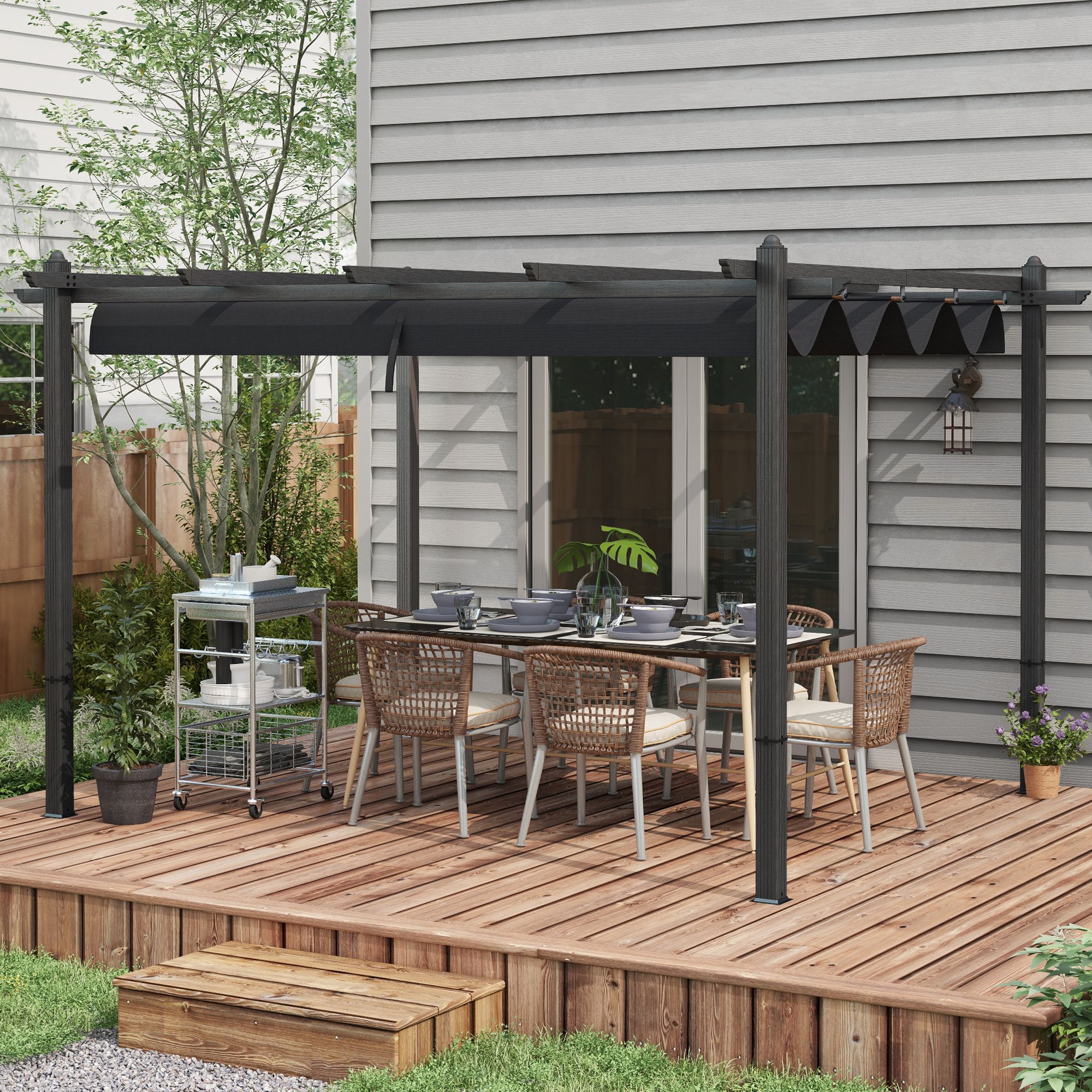 10 x 13 Retractable Pergola Canopy, Aluminum Pergola Sun Shade Shelter for Garden, Patio, Backyard, Deck, Gray - Image 2