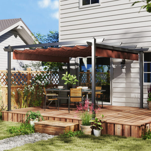 13 x 13 Aluminum Retractable Pergola Canopy, Outdoor Pergola for Garden, Patio, Backyard, Deck, Brown
