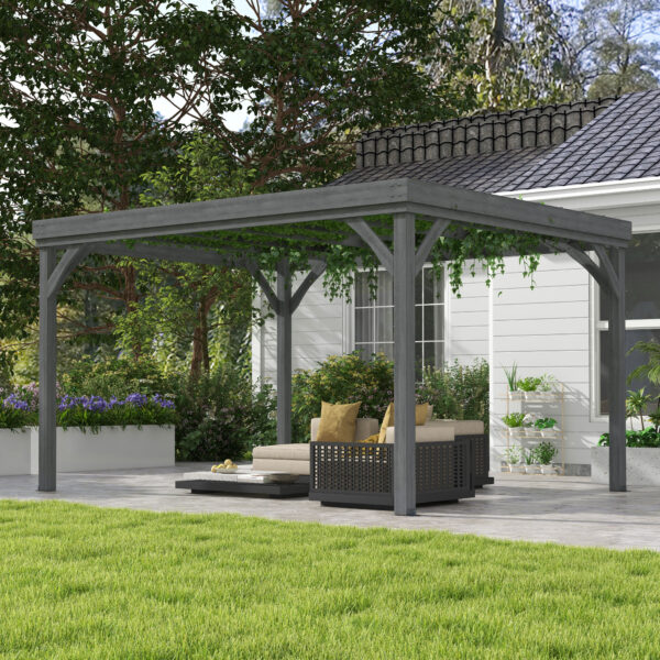 10 x 12 Outdoor Wooden Pergola, Grape Vine Gazebo with Concrete Anchors for Garden, Patio, Backyard, Deck, Gray