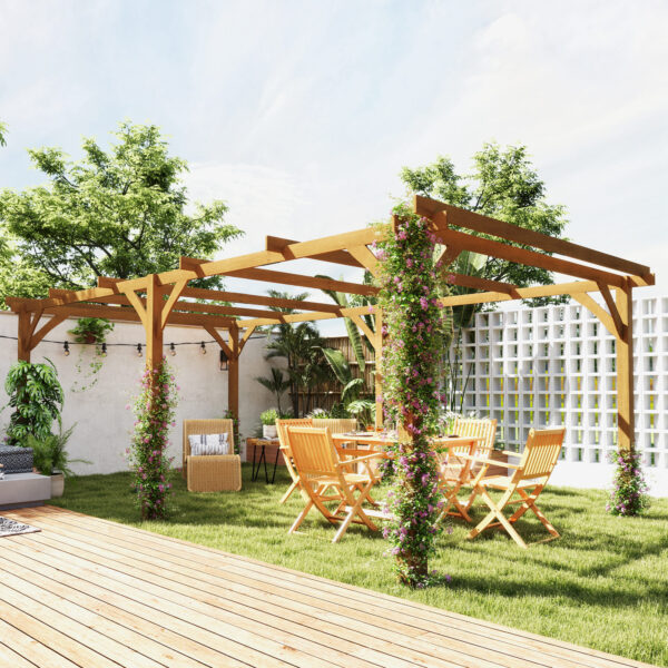 20 x 10 Wood Pergola, Outdoor Gazebo Grape Trellis with Stable Structure for Climbing Plant Support, Dark Brown