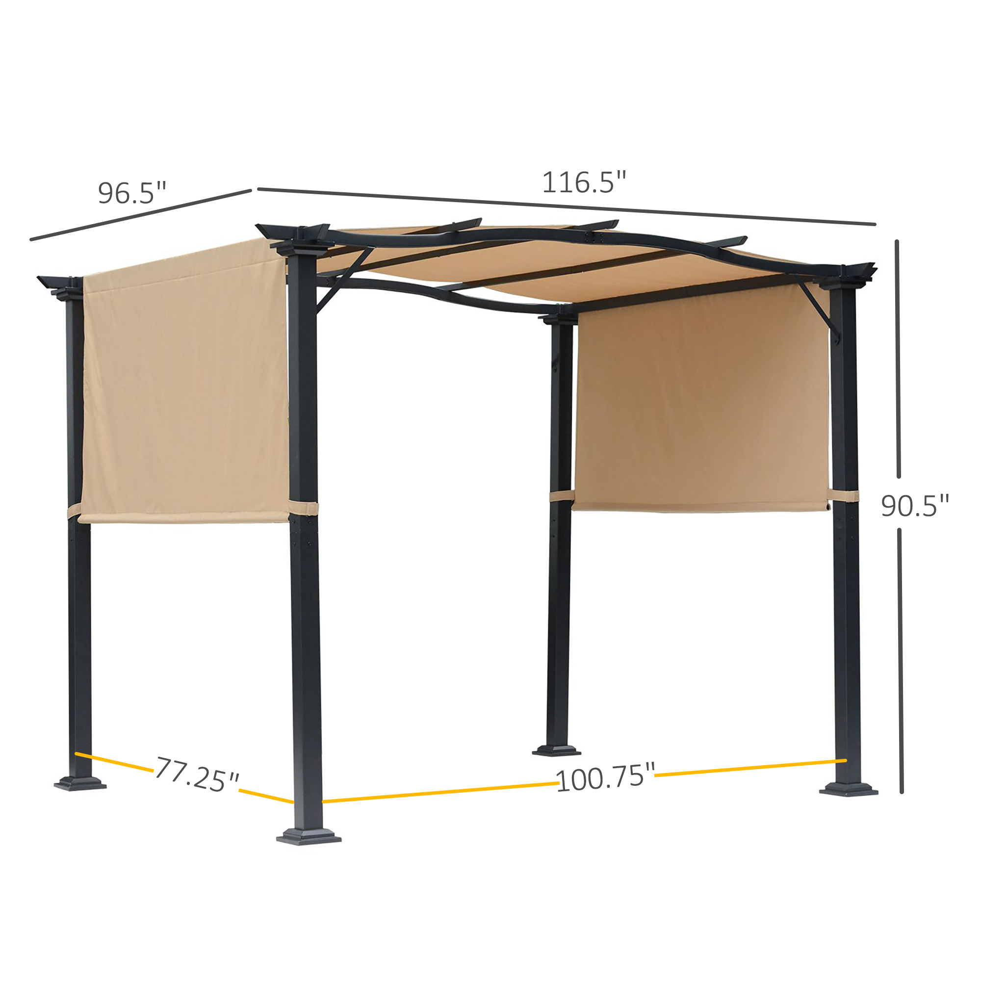 8 x 10 Retractable Pergola Canopy Steel Frame Polyester Fabric Gazebo with Top Cover, Retractable Canopy Shade Awning - Image 7