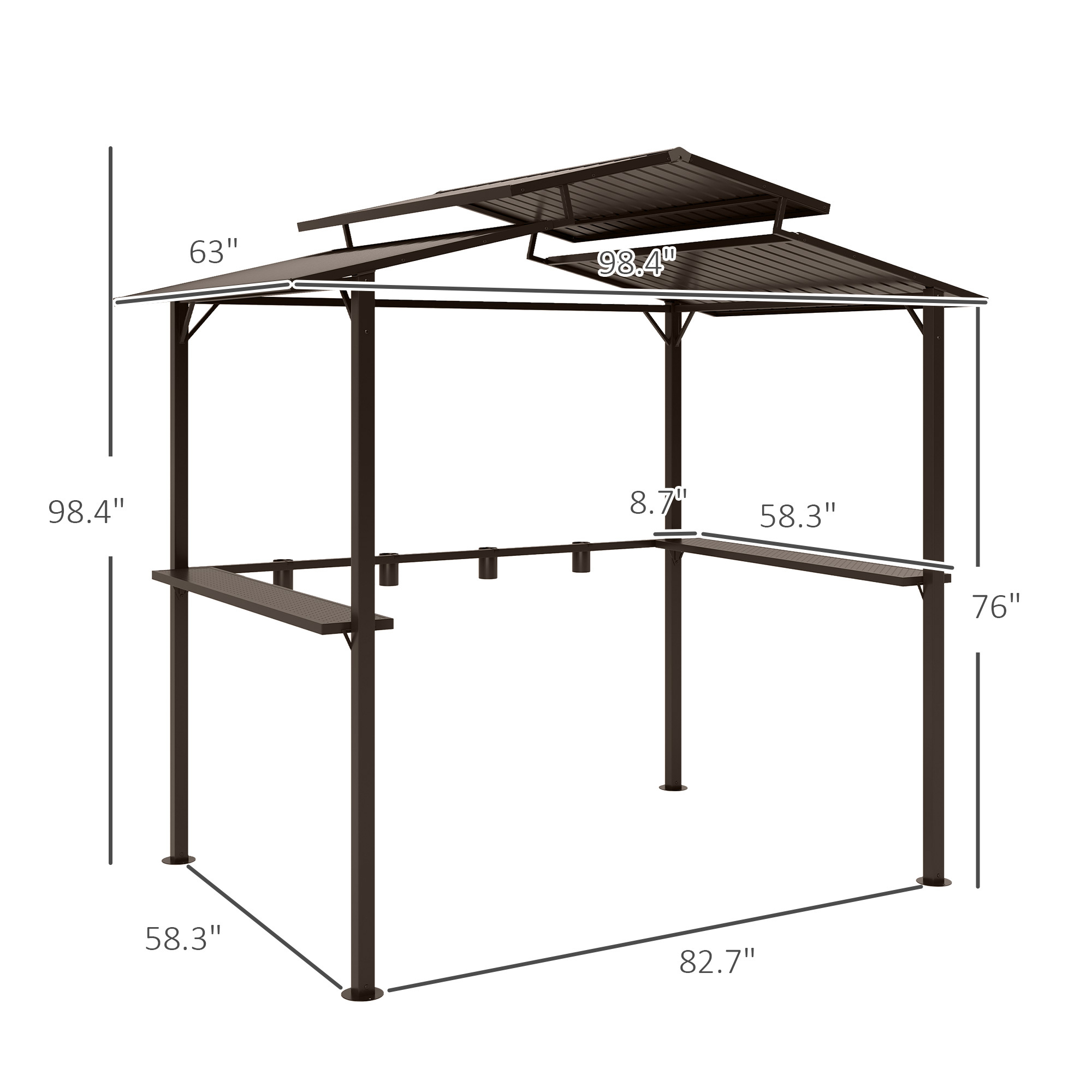 8 x 5ft Hardtop Grill Gazebo with Double Metal Roof, 2 Side Shelves and 4 Cup Holders for Patio Backyard Lawn Deck - Image 8