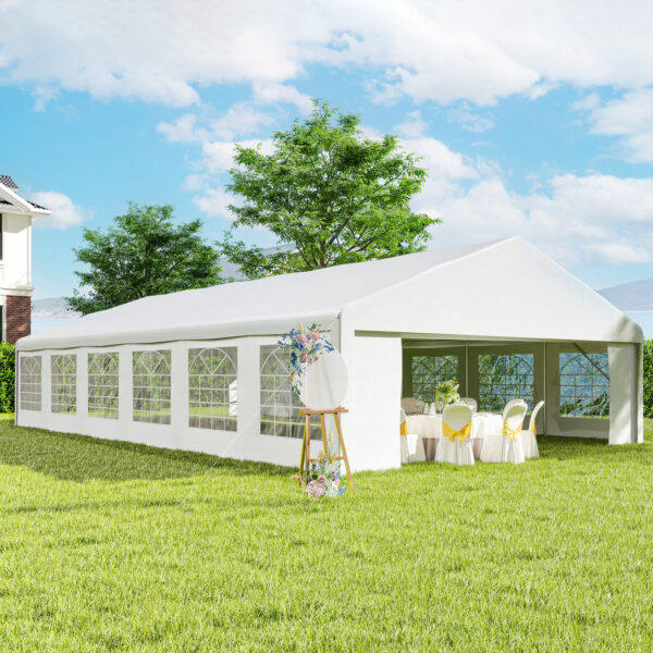 23 x 39 Large Outdoor Carport Canopy Party Tent with Removable Protective Sidewalls & Windows, White