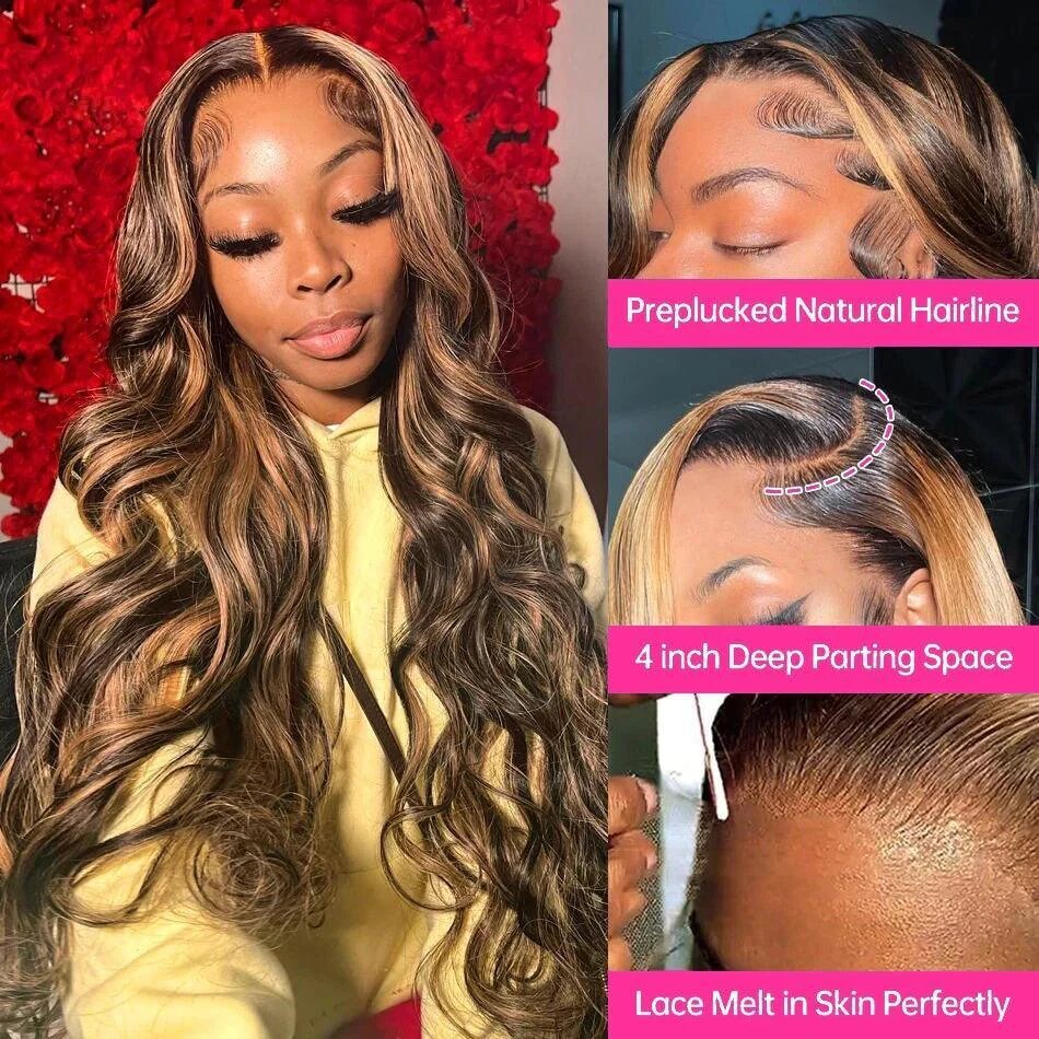13x4 Lace Frontal Human Hair Wig P4 27 Body Wave Density - Image 2