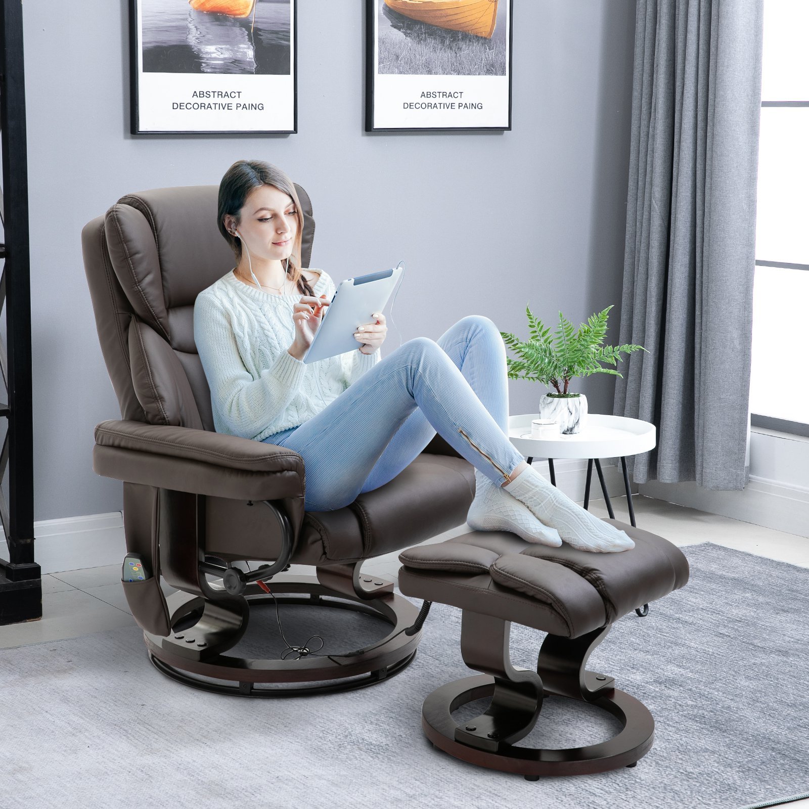 Massage Sofa Recliner Chair w/ Footrest, 10 Vibration Point, Faux PU Leather, Brown - Image 6