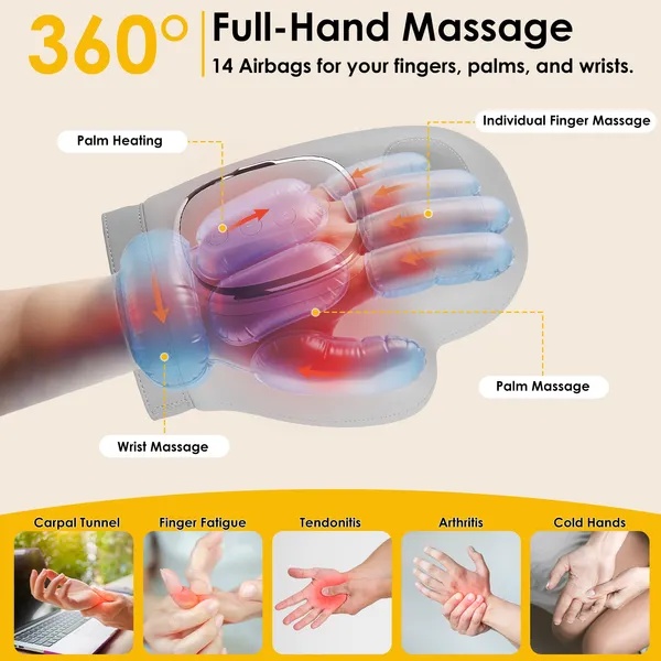 Hand Massager With Heat Compression Cordless Hand Massager For Arthritis Carpal Tunnel With 3 Modes 3 Heat Levels 5 Intensity Levels Disposable Gloves Finger Massager Carry Bag - Image 2