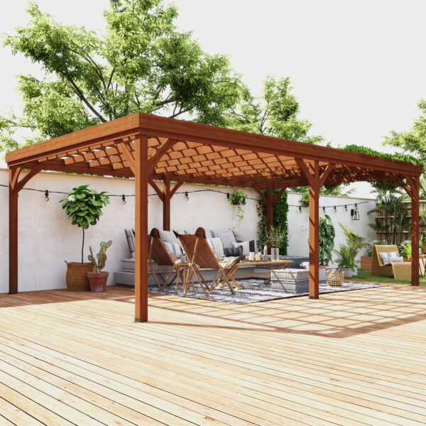 12 x 20 Outdoor Wooden Pergola, Grape Vine Gazebo with Concrete Anchors for Garden, Patio, Backyard, Deck, Brown