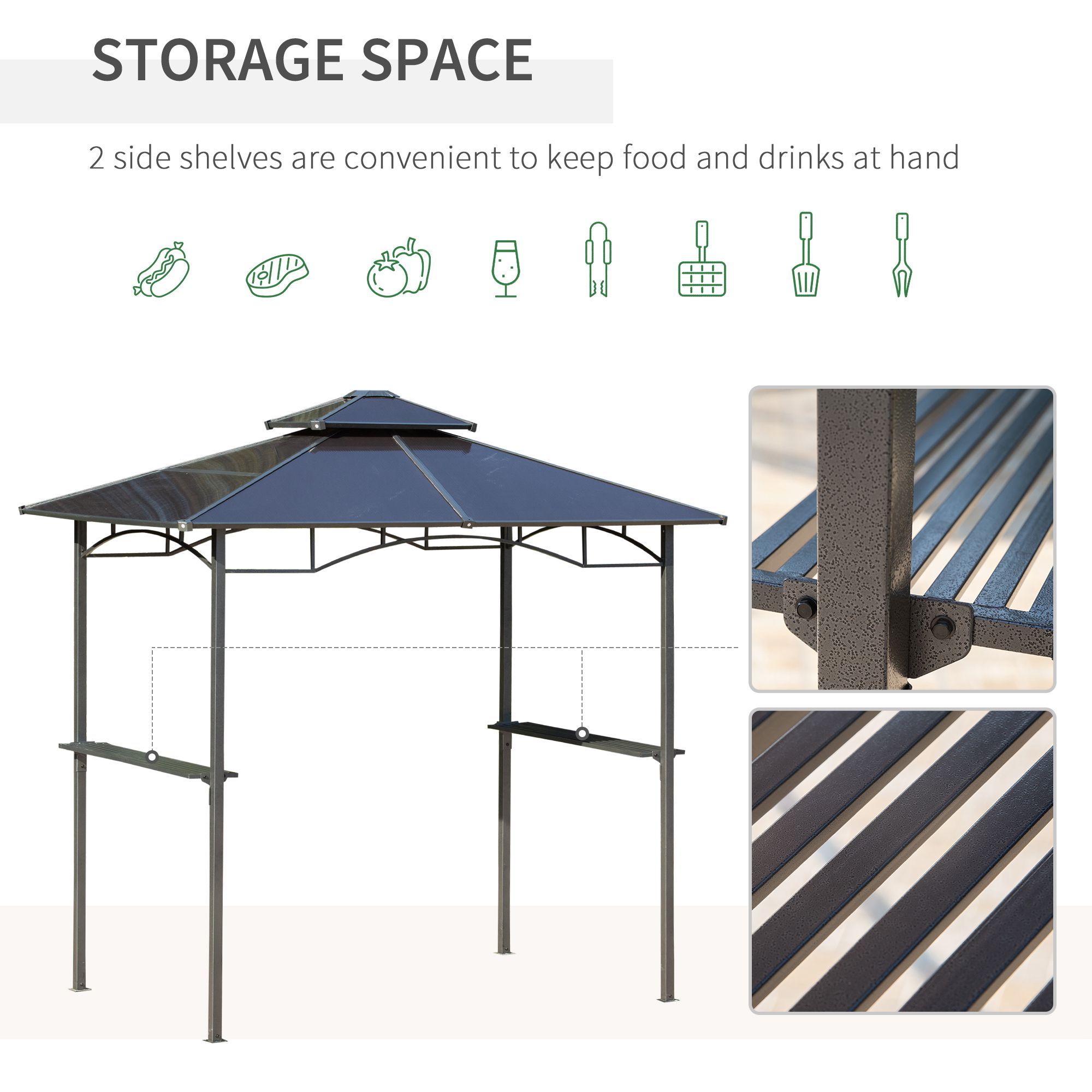 8 x 5 Barbecue Grill Gazebo Tent, Outdoor BBQ Canopy with Side Shelves, and Double Layer PC Roof, Brown - Image 6