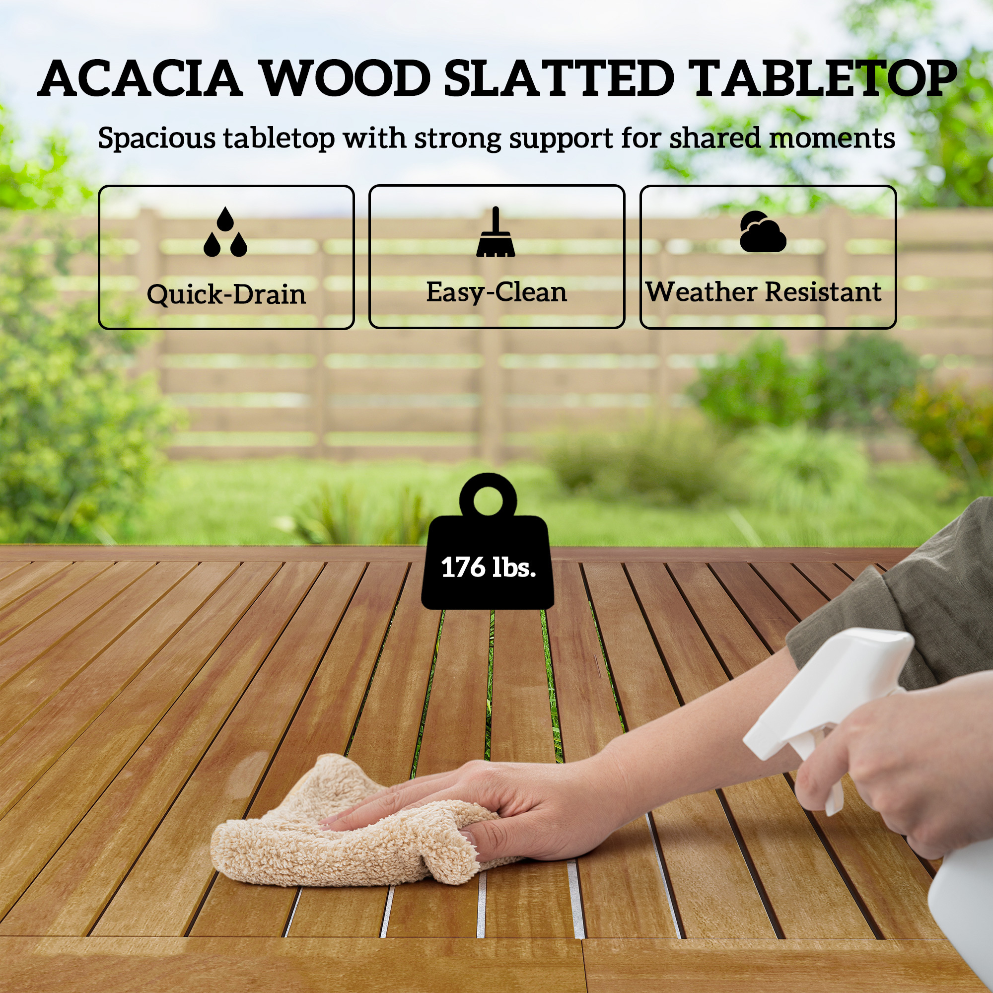Outdoor Dining Set for 4, Patio Table and Chairs Set with 59" Rectangle Acacia Wood Table and 352 LBS Stackable Chairs - Image 8