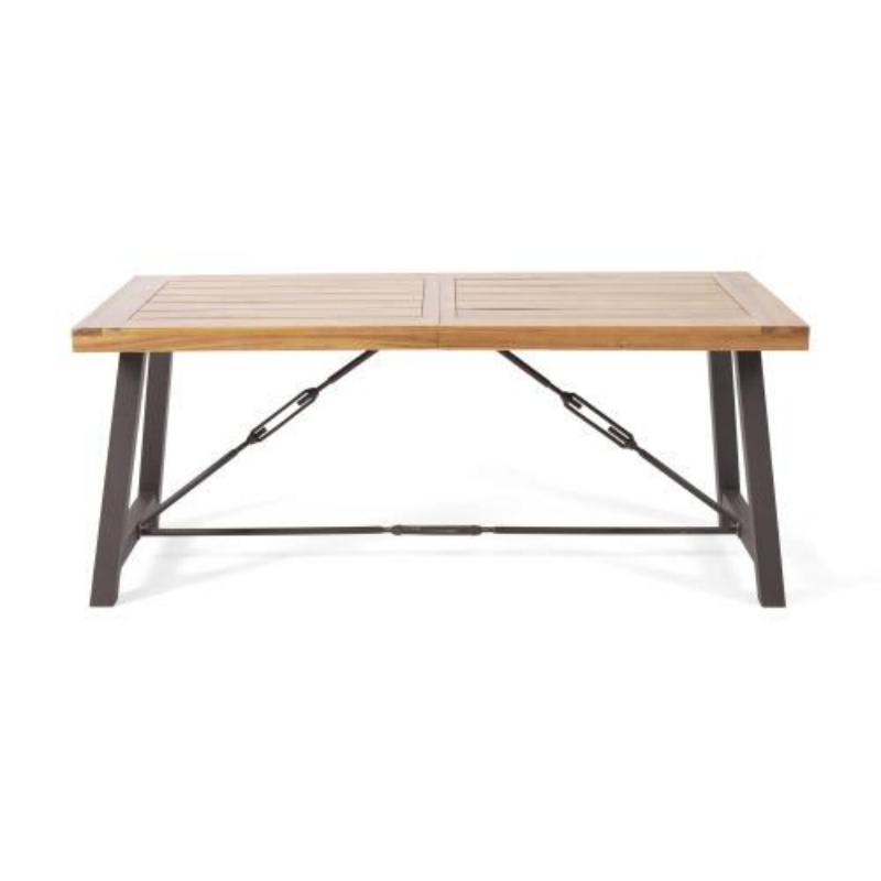 Outdoor Lovewood Metal Base Dining Table, Teak Wood - Image 8