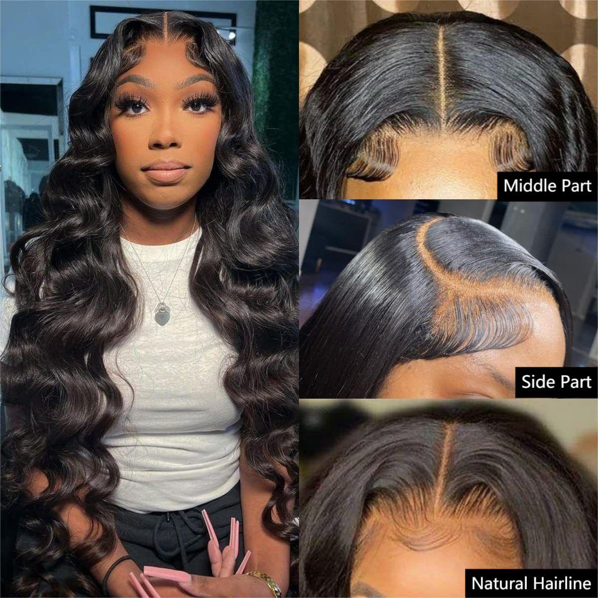 4x6 Lace Closure Wig Human Hair Natural Color Three-Dimensional Body Wave Density - Image 2