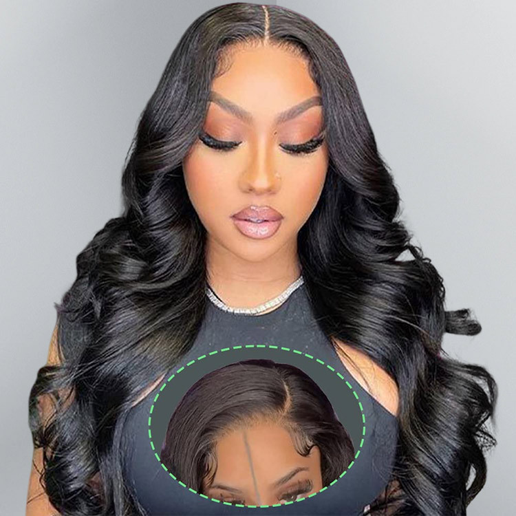 4x7 Lace Closure Wig Human Hair Natural Color Body Three-Dimensional Wave Density - Image 3