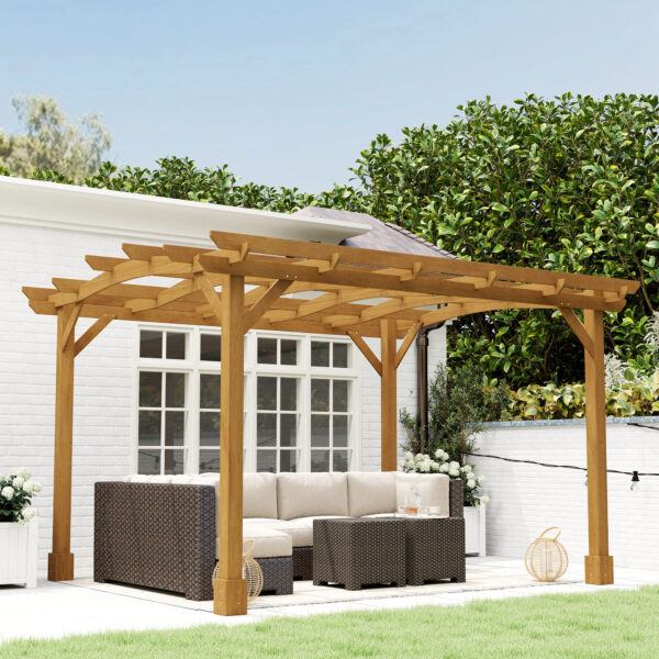 10 x 12 Wood Pergola, Outdoor Gazebo Grape Trellis with Arched Roof for Climbing Plant Support, Dark Brown
