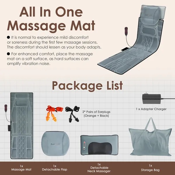 Flannel / PU Material Options - 1 Pc Full Body Massage Mat Multifunctional Massage Chair Pad With Heat Timer Shiatsu Neck Massager Carry Bag Earplugs Anti-Slip Bottom For Reclining Chair - Image 2