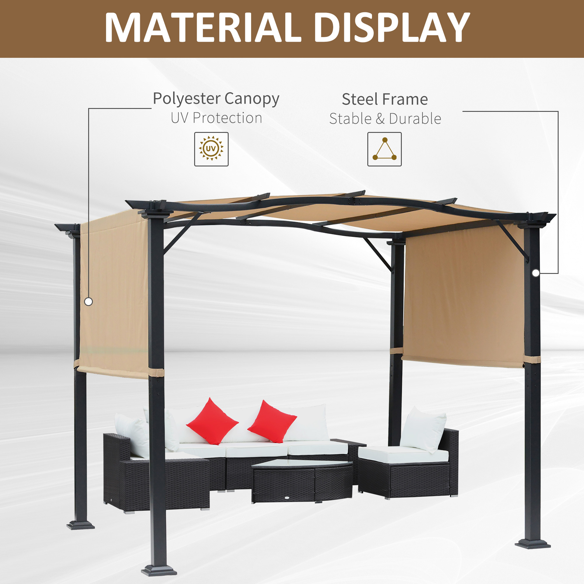 8 x 10 Retractable Pergola Canopy Steel Frame Polyester Fabric Gazebo with Top Cover, Retractable Canopy Shade Awning - Image 2