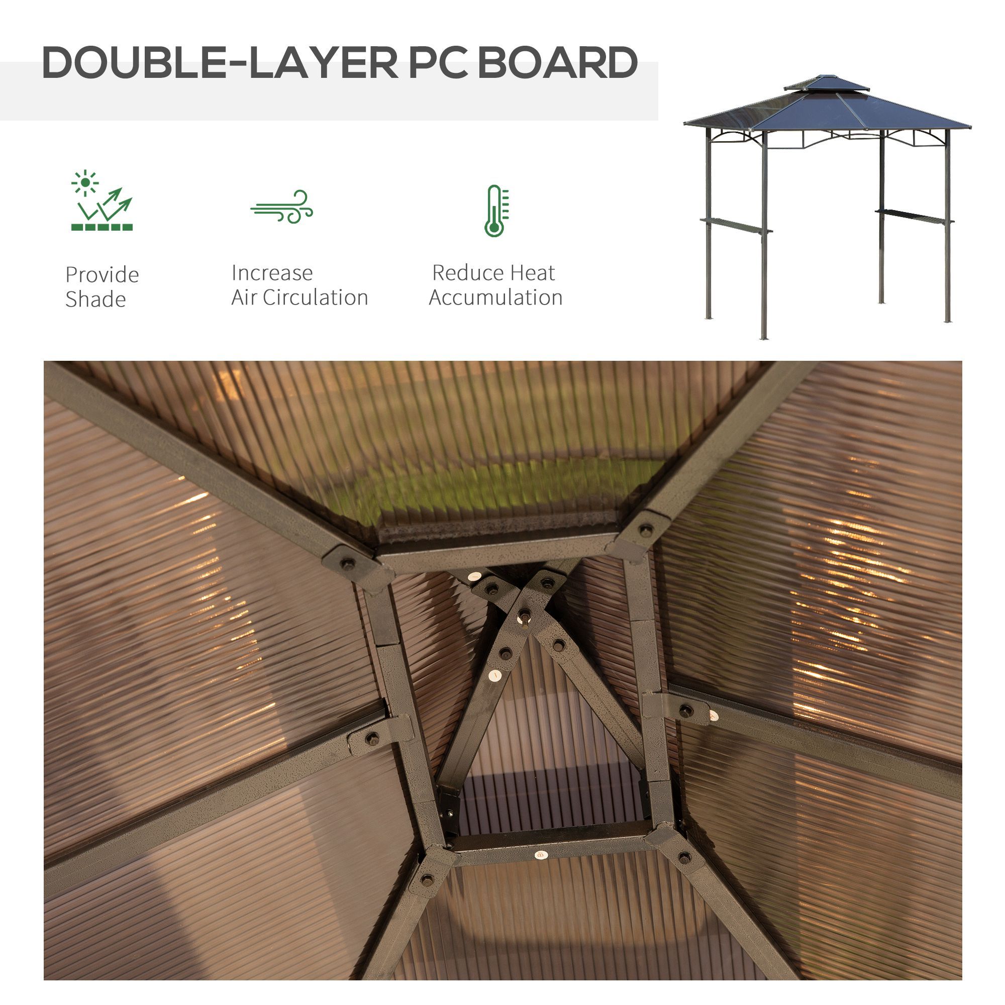 8 x 5 Barbecue Grill Gazebo Tent, Outdoor BBQ Canopy with Side Shelves, and Double Layer PC Roof, Brown - Image 4