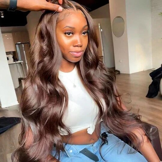 4x4 Lace Closure Human Hair Wig Brown Body Wave Density - Image 4